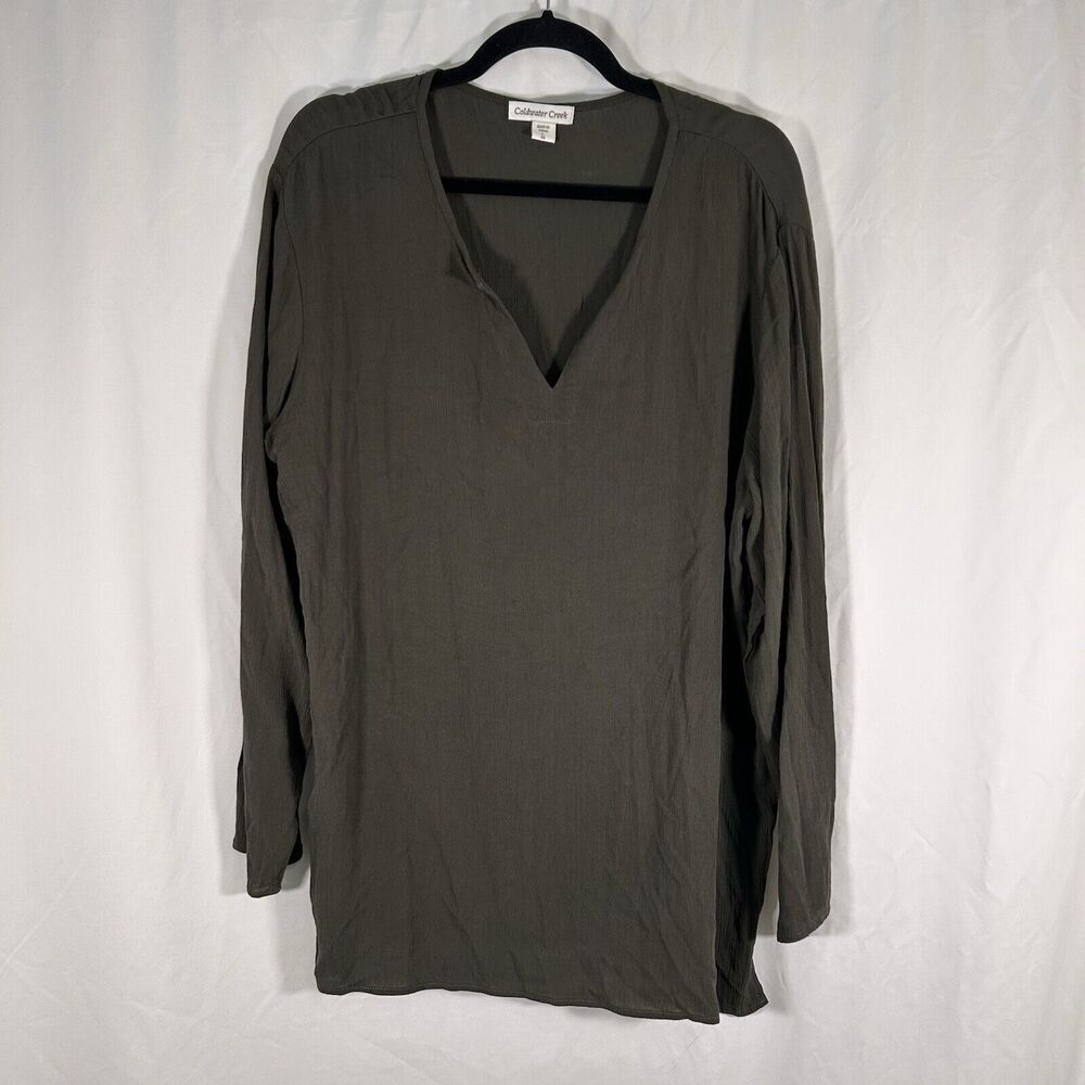 Coldwater Creek Blouse Women's Large 14 Green Long Sleeve Vneck Lightweight Long